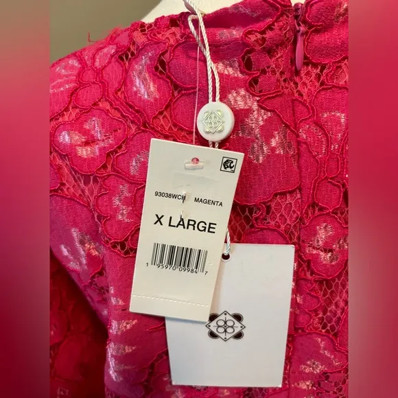 WAYF Plaza Lace Mini Dress Magenta Round Neck Zip Closure Short Sleeve NWT XL