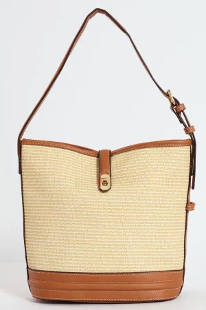 Weave Gold Clasp Bucket Bag - Tan