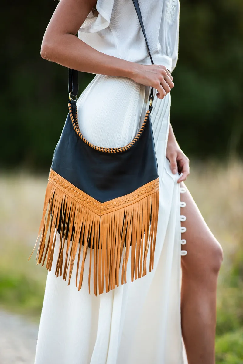 Western Leather Bags with Tassels - Tan and Black