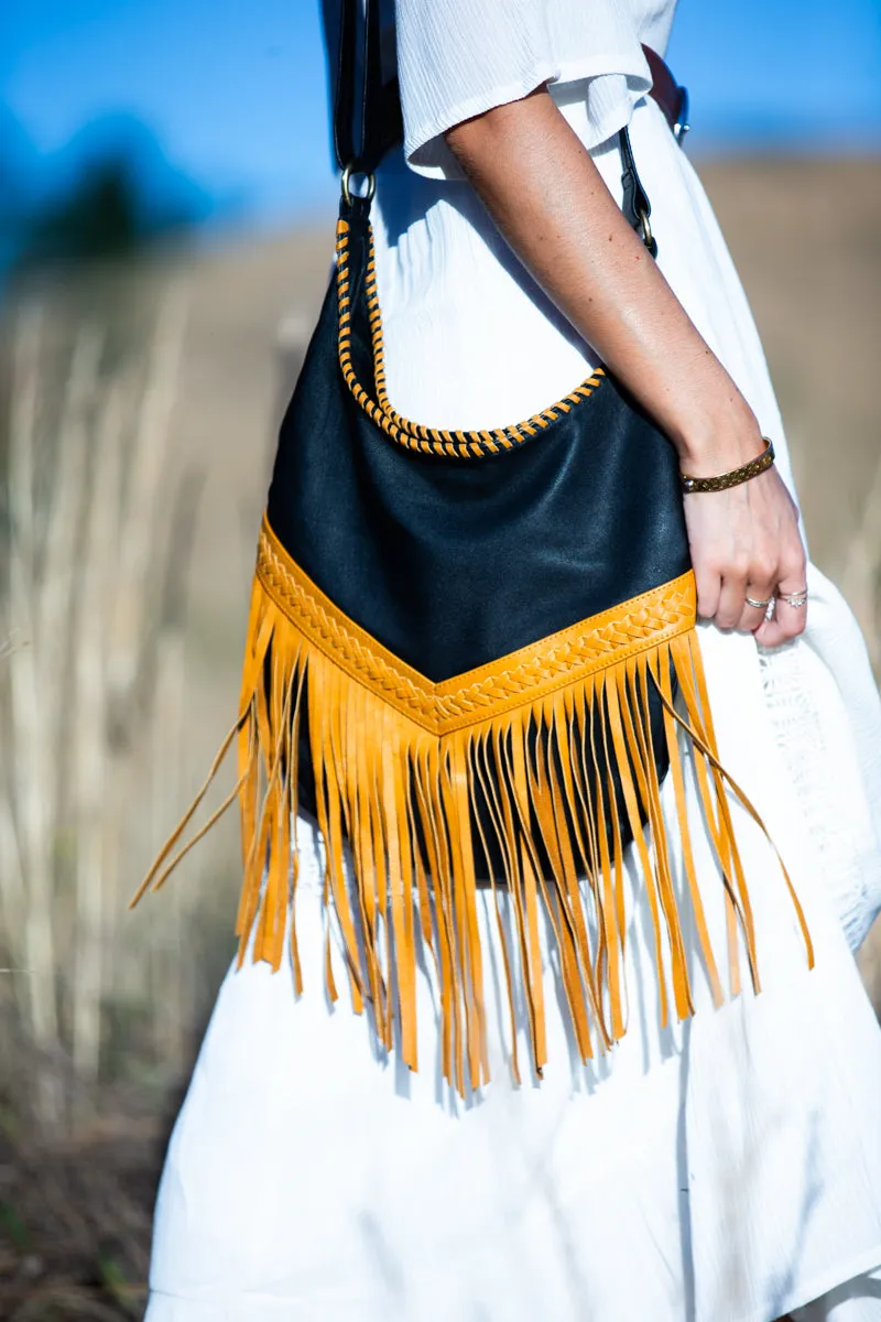 Western Leather Bags with Tassels - Tan and Black