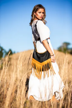 Western Leather Bags with Tassels - Tan and Black