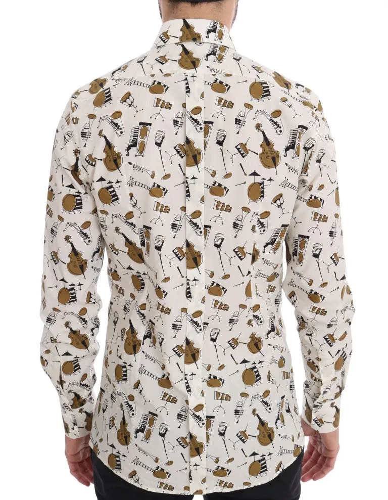 White Jazz Print Slim Fit Shirt