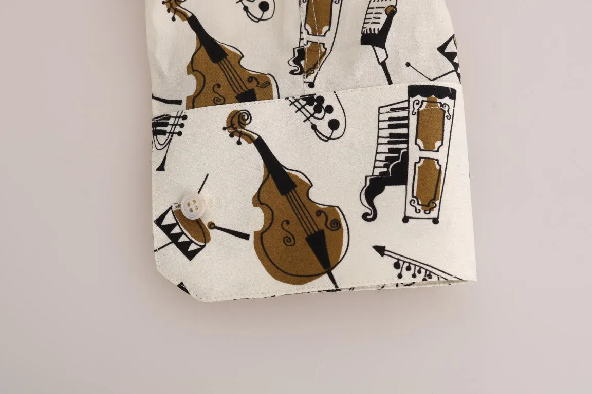 White Jazz Print Slim Fit Shirt