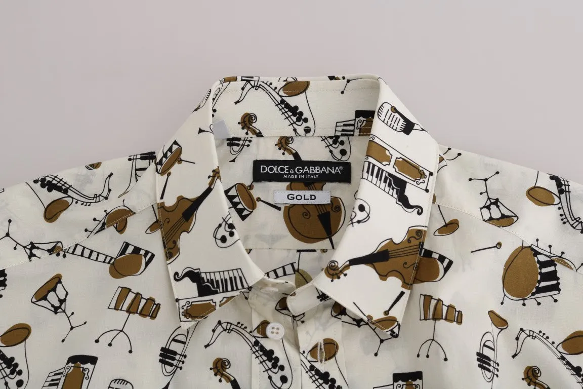 White Jazz Print Slim Fit Shirt