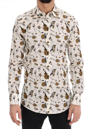 White Jazz Print Slim Fit Shirt