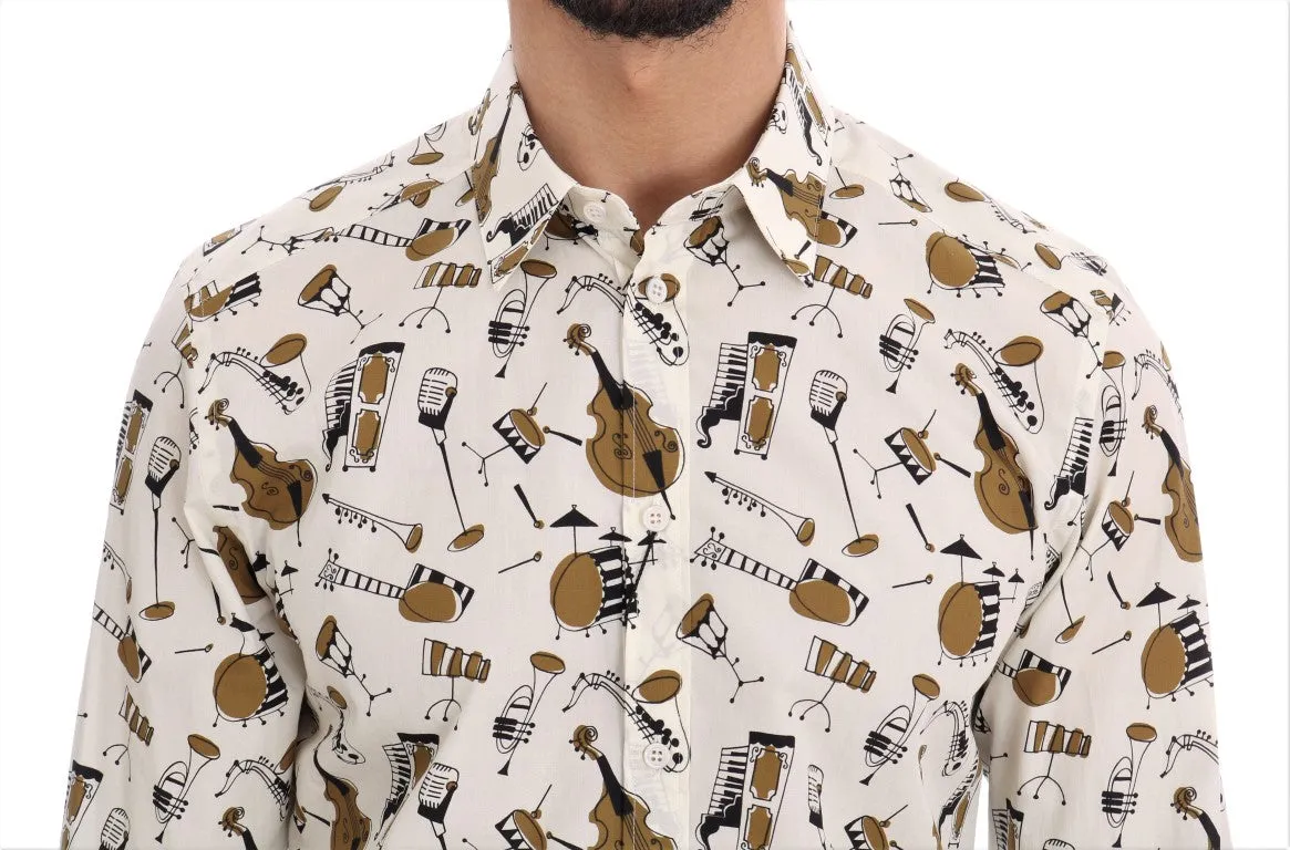 White Jazz Print Slim Fit Shirt