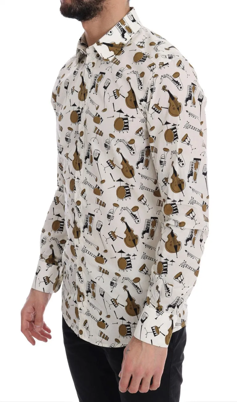 White Jazz Print Slim Fit Shirt