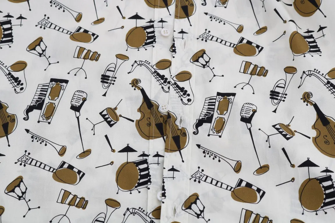 White Jazz Print Slim Fit Shirt