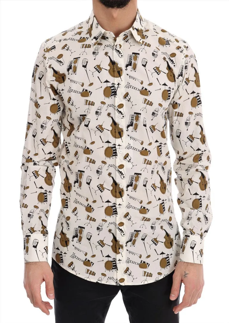 White Jazz Print Slim Fit Shirt