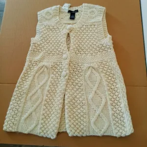 Willi Smith Wool Blend Cream Sweater Crochet Vest Button Closure Size Large New!