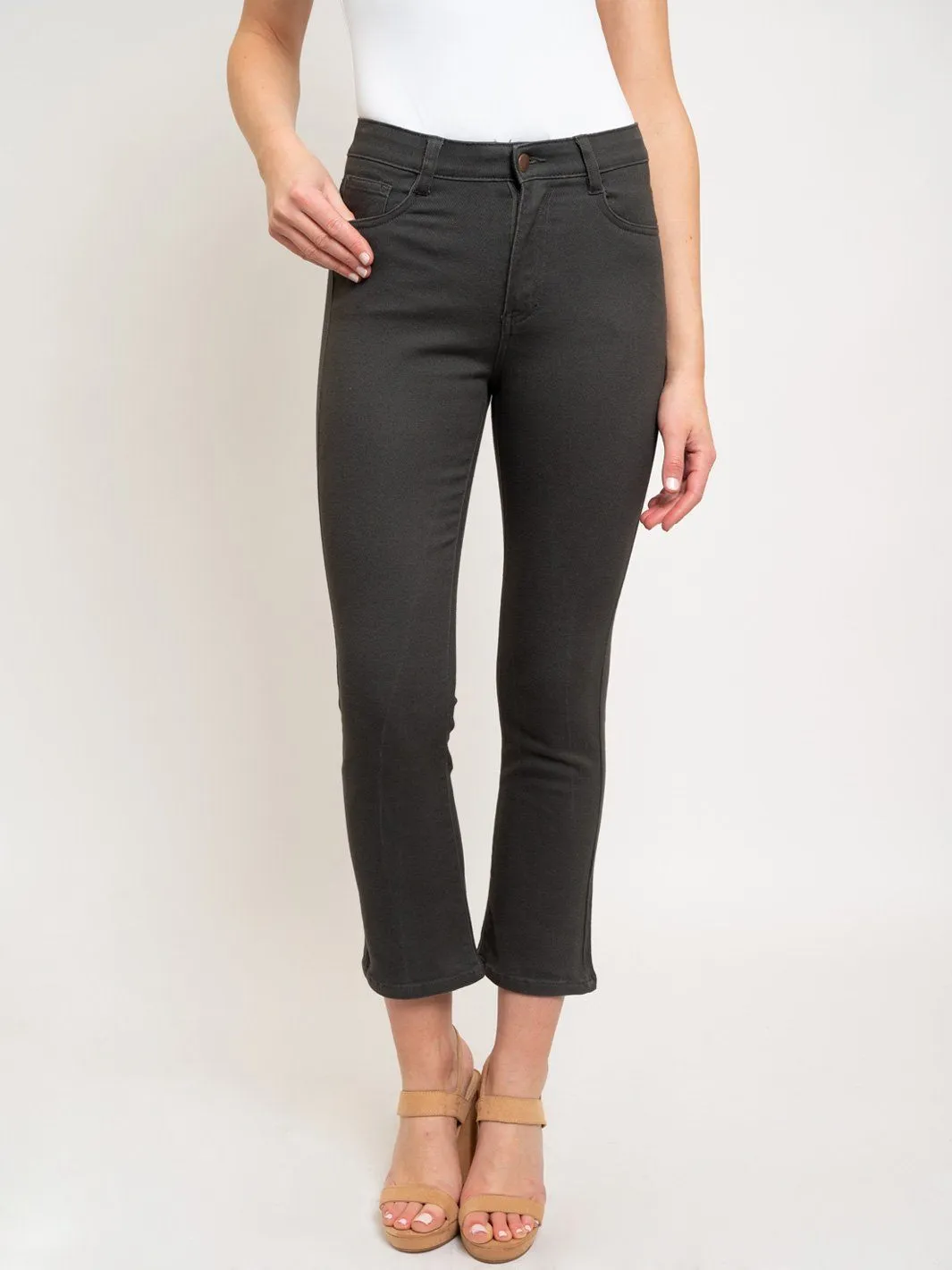 WOMEN'S BUTTON CLOSURE ANKLE PANTS