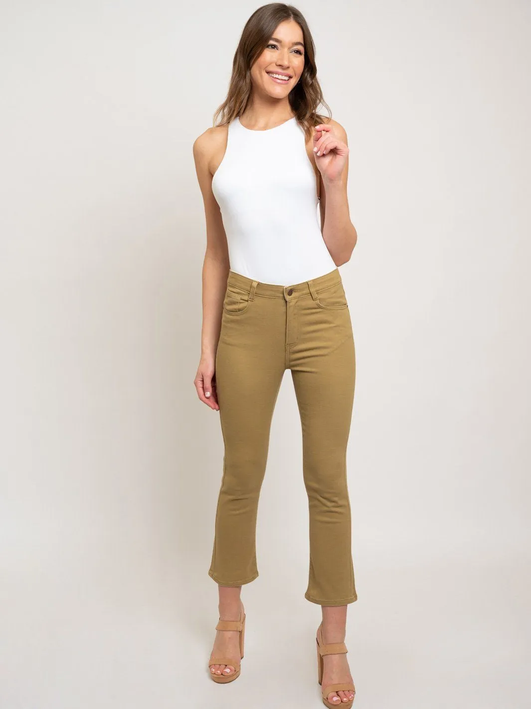 WOMEN'S BUTTON CLOSURE ANKLE PANTS