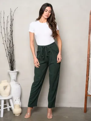 WOMEN'S BUTTON CLOSURE SELF TIE POCKETS PANTS