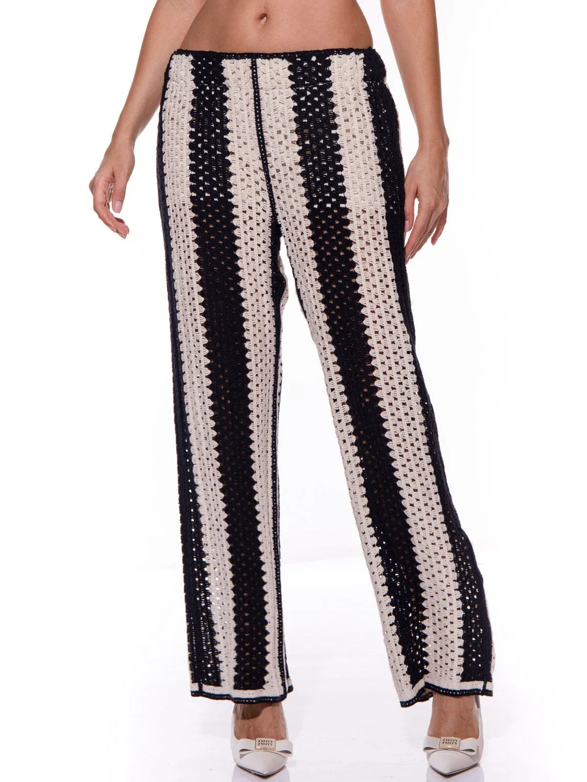 WOMEN'S COLORBLOCK KNIT WIDE LEG PANTS