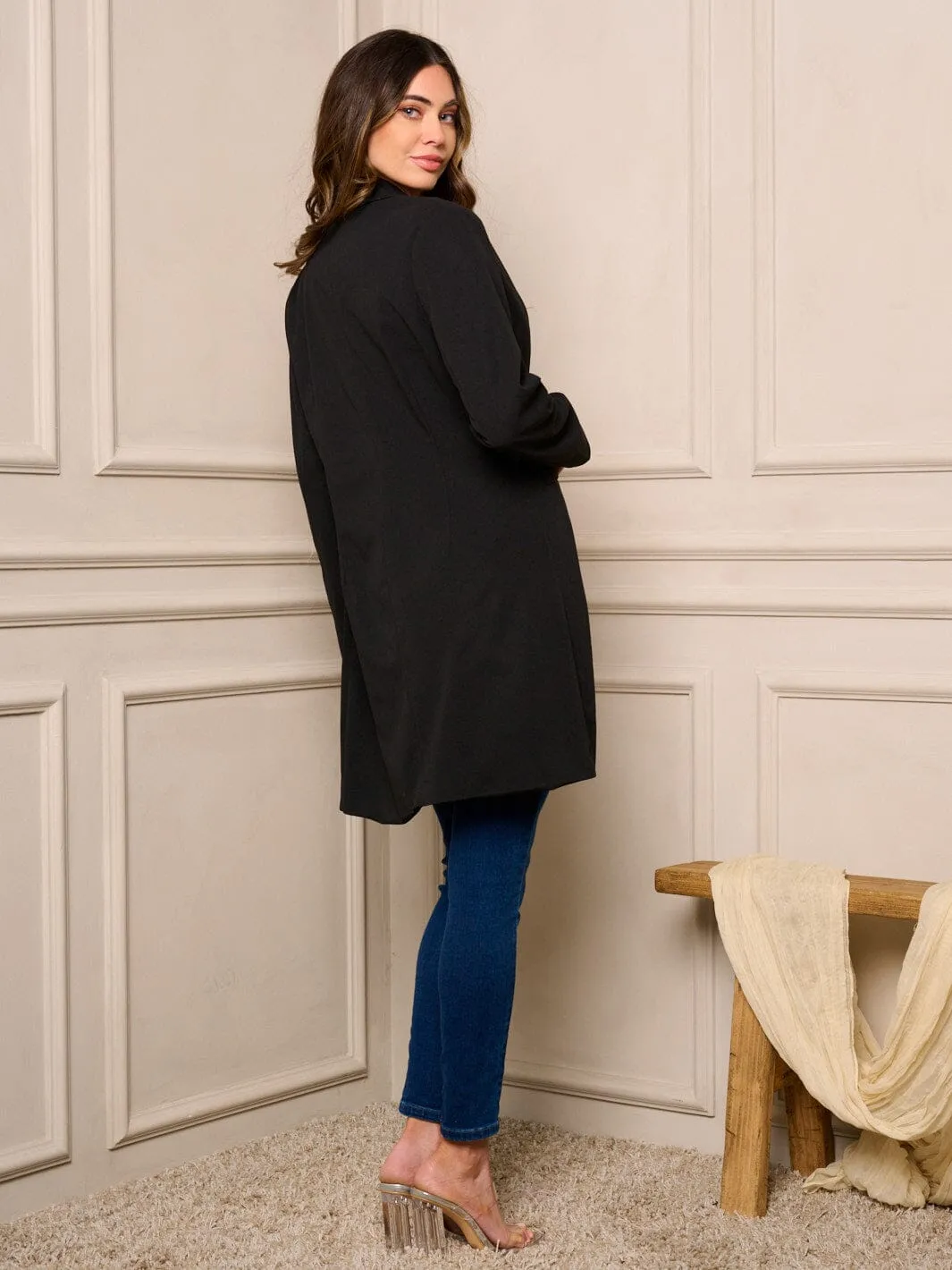 WOMENS LONG SLEEVE BUTTON CLOSURE COAT