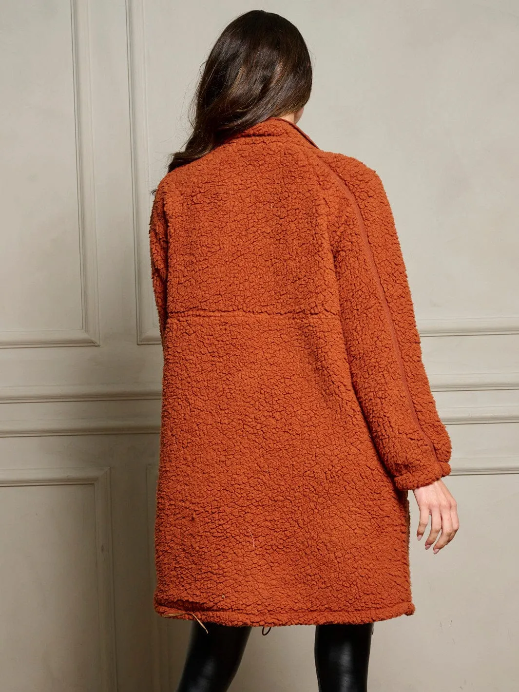 WOMEN'S LONG SLEEVE BUTTON CLOSURE SHERPA POCKETS JACKET