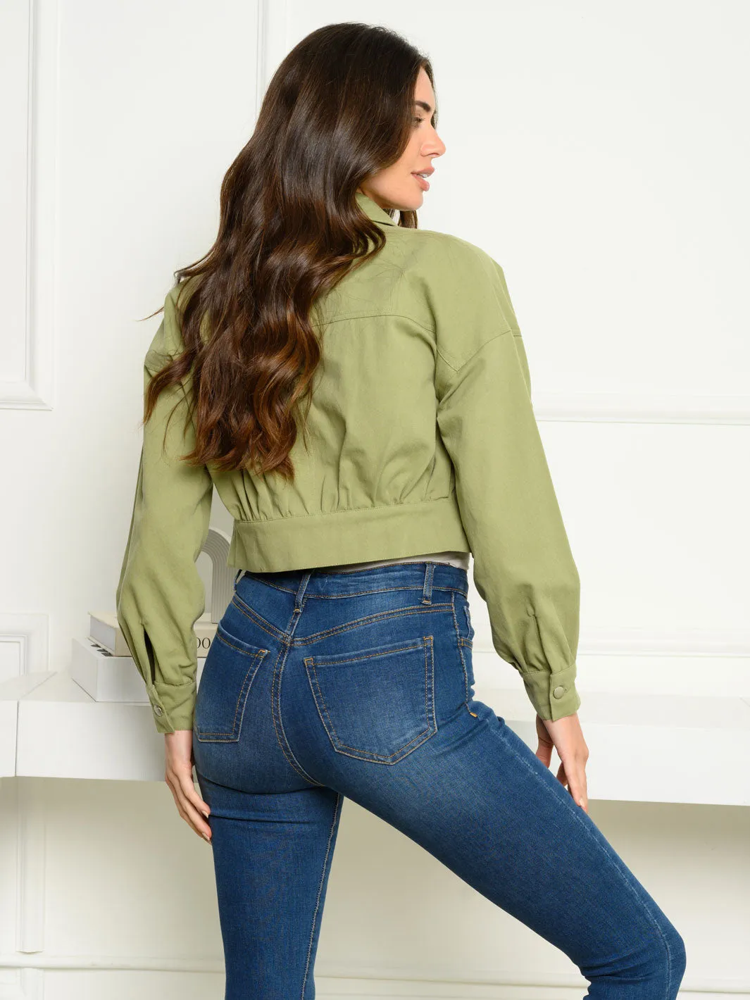 WOMEN'S LONG SLEEVE BUTTON UP CROP JACKET