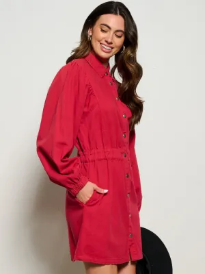 WOMEN'S LONG SLEEVE BUTTON UP FRONT POCKETS DENIM MINI DRESS