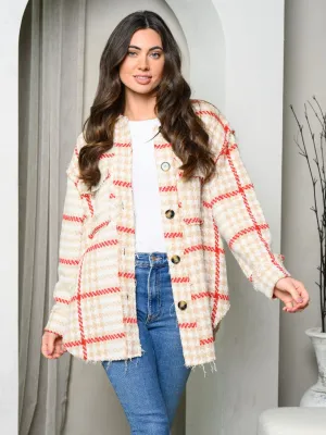 WOMEN'S LONG SLEEVE BUTTON UP PLAID JACKET