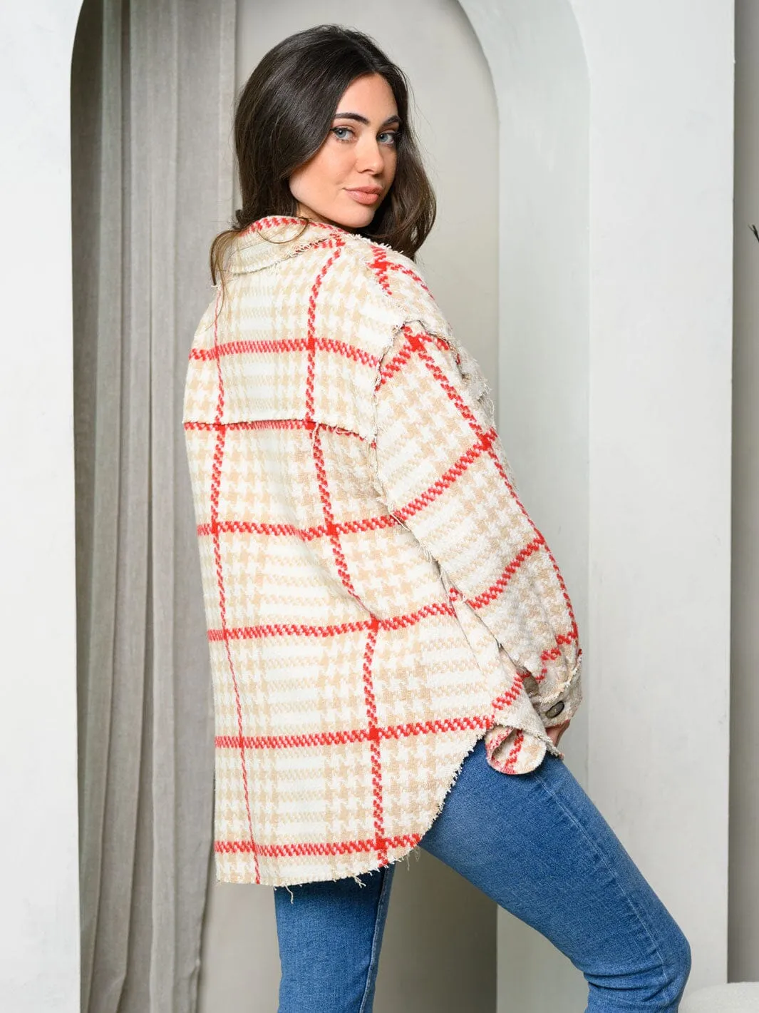 WOMEN'S LONG SLEEVE BUTTON UP PLAID JACKET