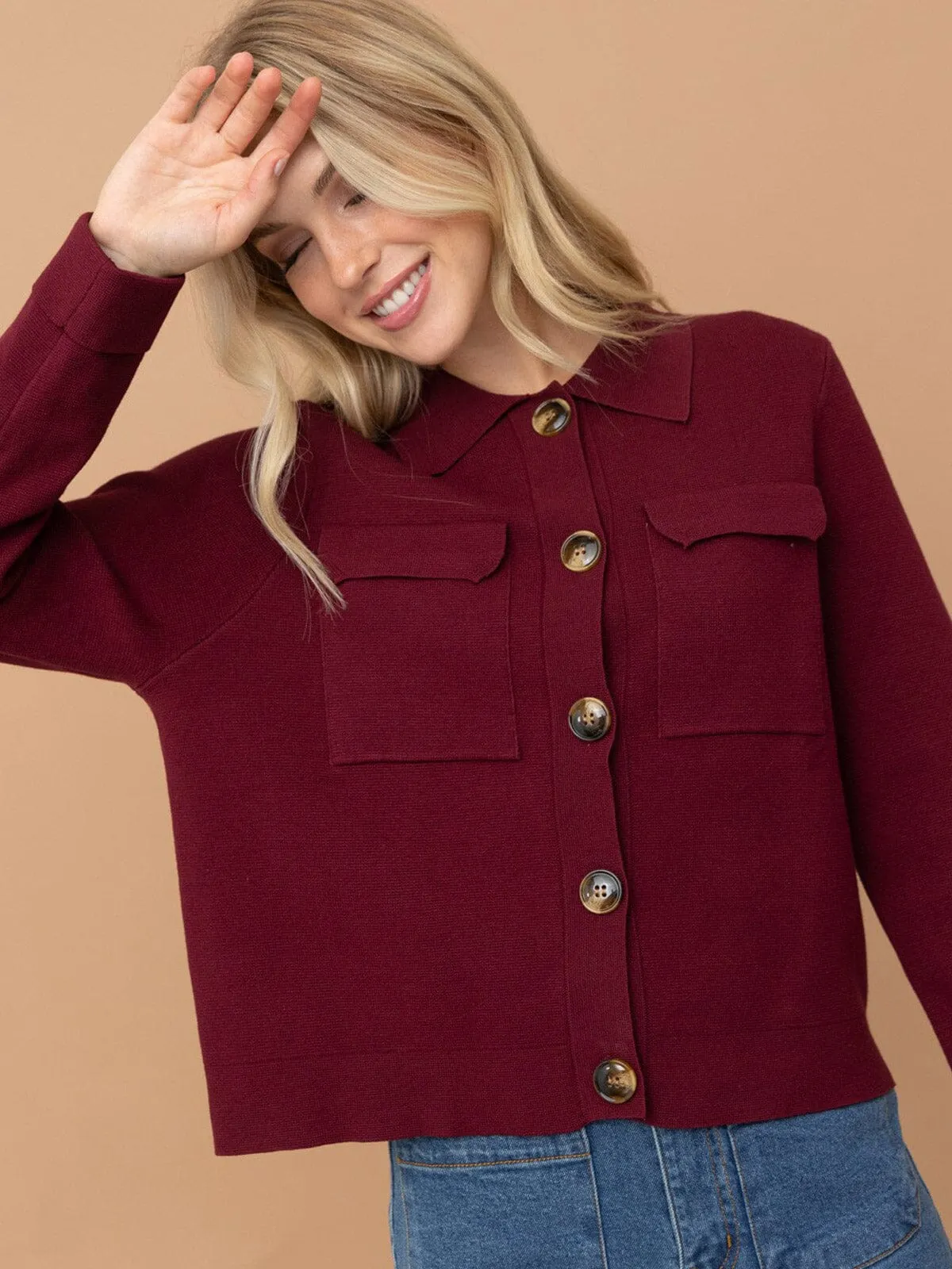 WOMEN'S LONG SLEEVE BUTTON UP SWEATER
