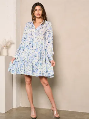 WOMEN'S LONG SLEEVE FLORAL BUTTON UP MINI DRESS