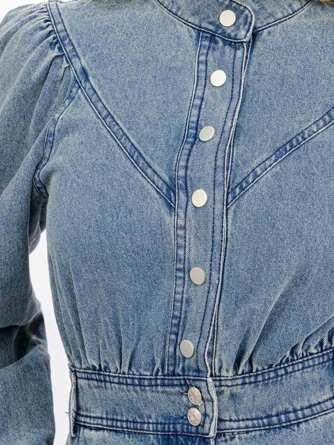 WOMEN'S LONG SLEEVES BUTTON UP FRONT POCKETS DENIM MINI DRESS