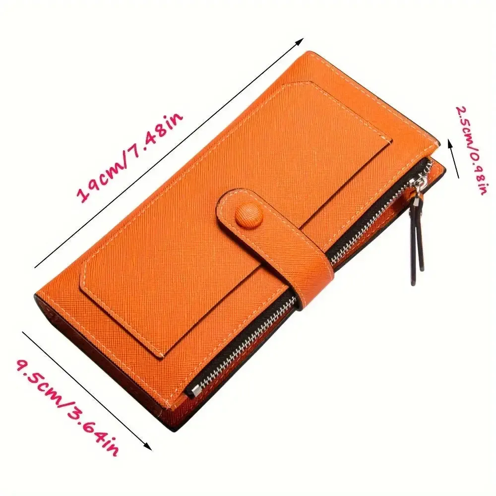 Women's PU Leather Bifold Long Wallet with Card Organizer and Buckle Closure, Large Capacity in Soft Pastel Colors