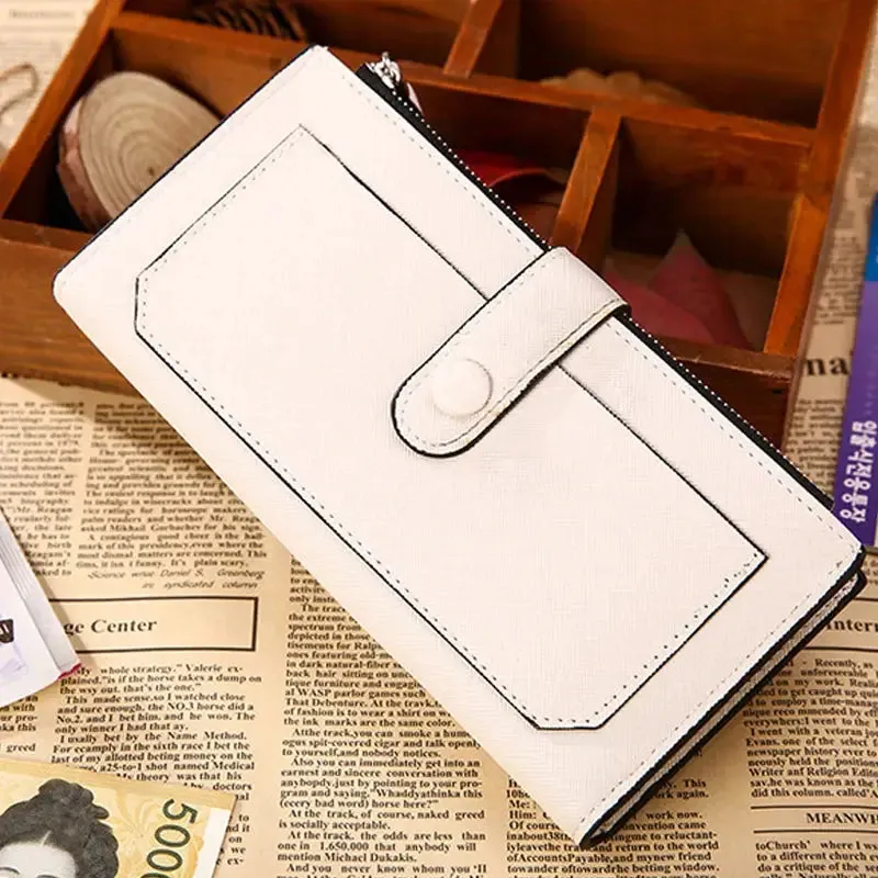 Women's PU Leather Bifold Long Wallet with Card Organizer and Buckle Closure, Large Capacity in Soft Pastel Colors