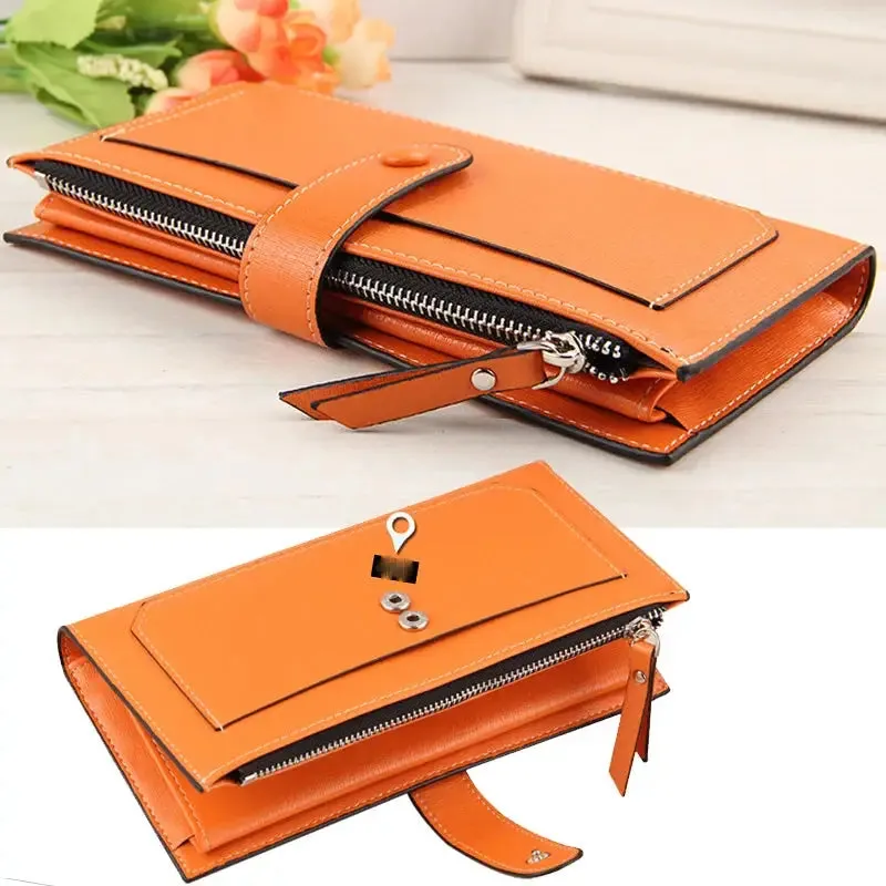 Women's PU Leather Bifold Long Wallet with Card Organizer and Buckle Closure, Large Capacity in Soft Pastel Colors