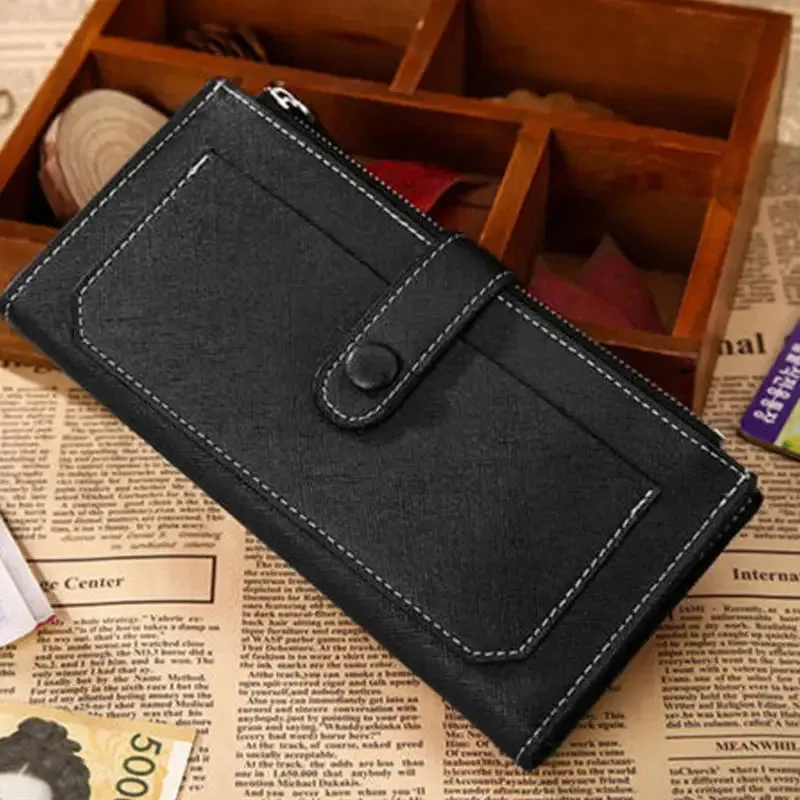 Women's PU Leather Bifold Long Wallet with Card Organizer and Buckle Closure, Large Capacity in Soft Pastel Colors