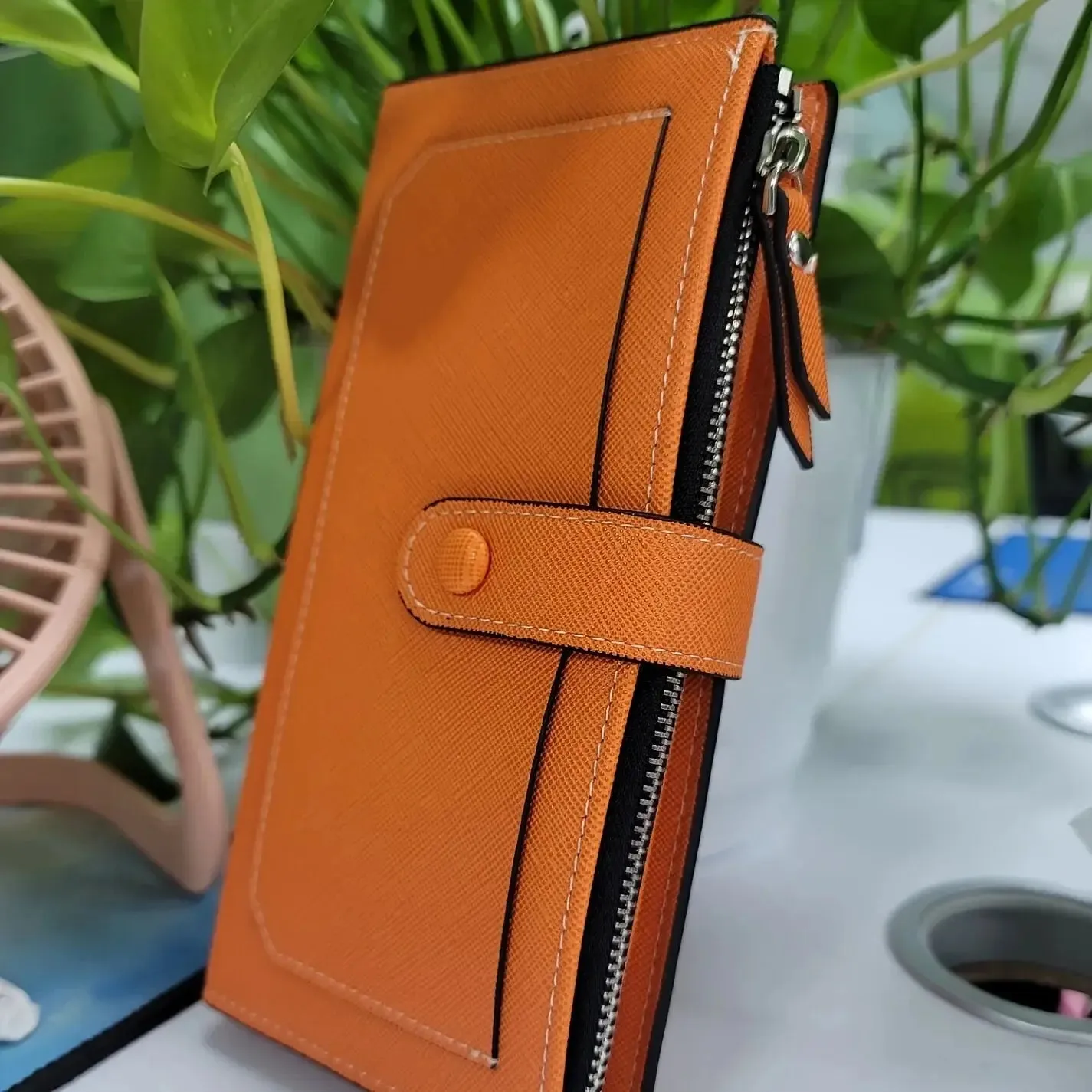 Women's PU Leather Bifold Long Wallet with Card Organizer and Buckle Closure, Large Capacity in Soft Pastel Colors