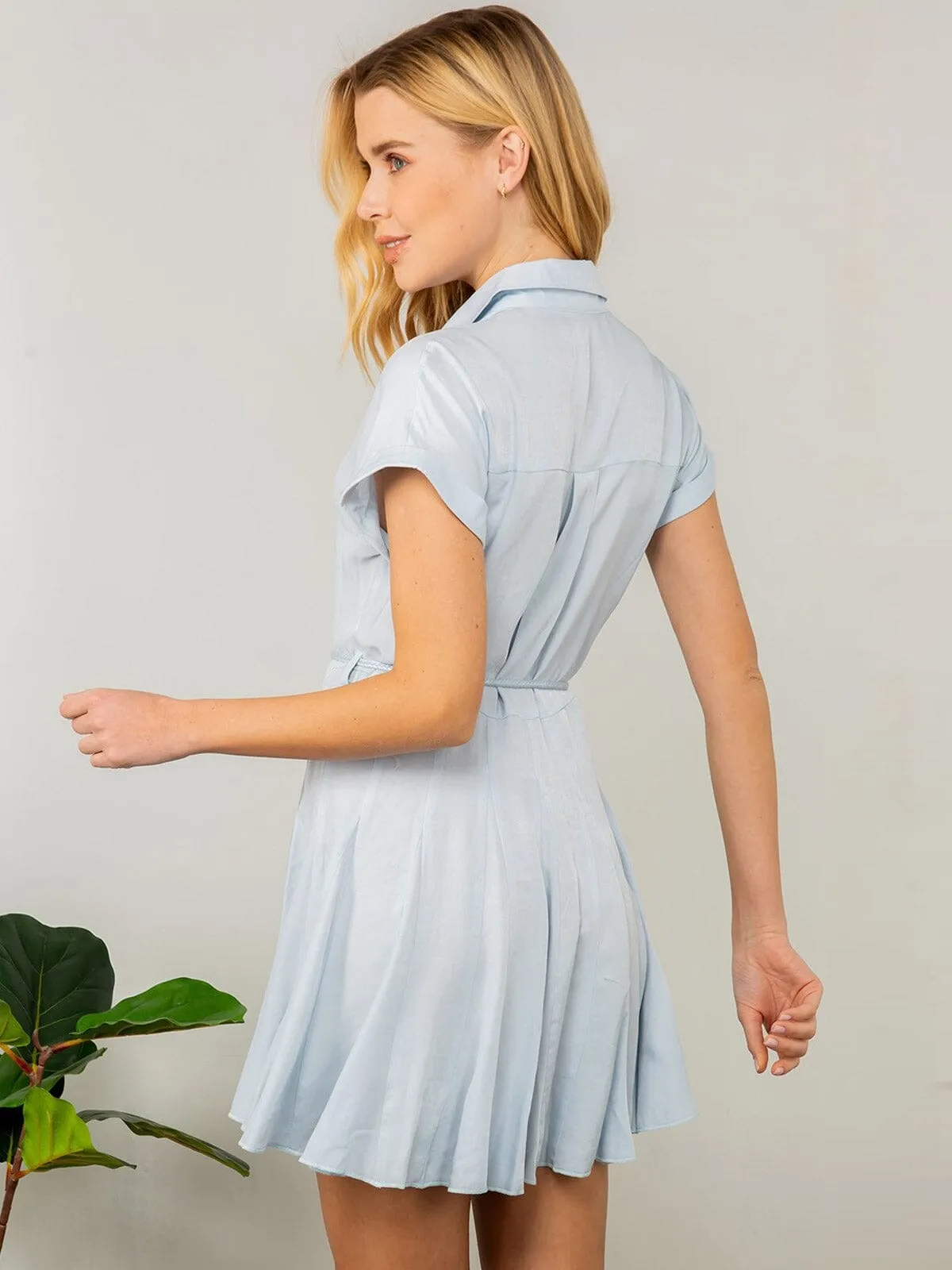 WOMEN'S SHORT SLEEVE BUTTON UP MINI DRESS