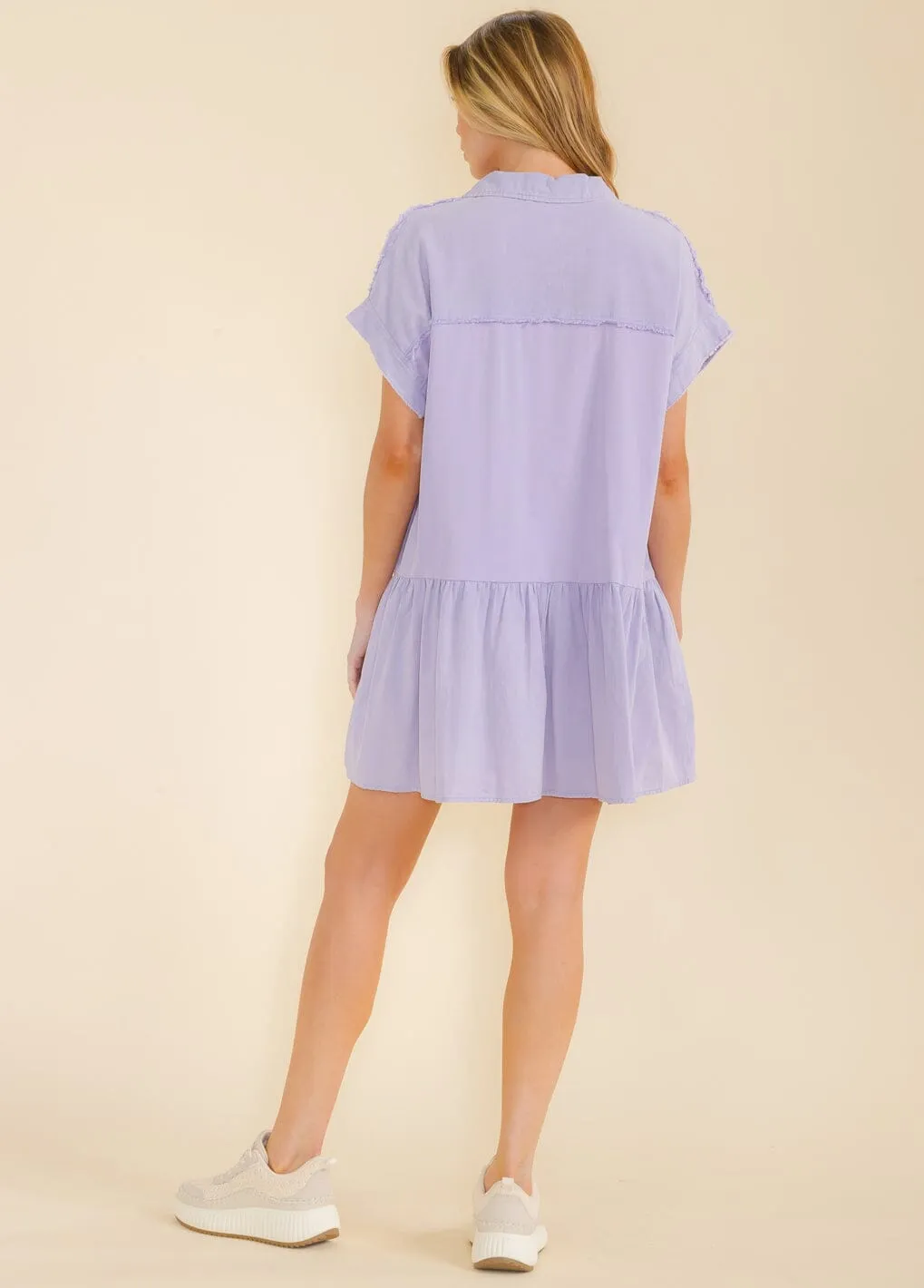 WOMEN'S SHORT SLEEVE FRONT POCKETS BUTTON UP TUNIC MINI DRESS