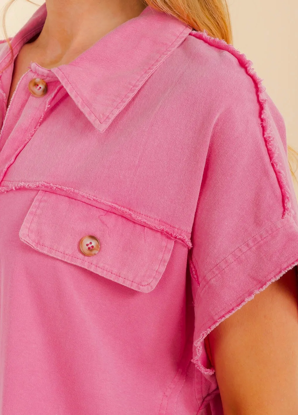 WOMEN'S SHORT SLEEVE FRONT POCKETS BUTTON UP TUNIC MINI DRESS