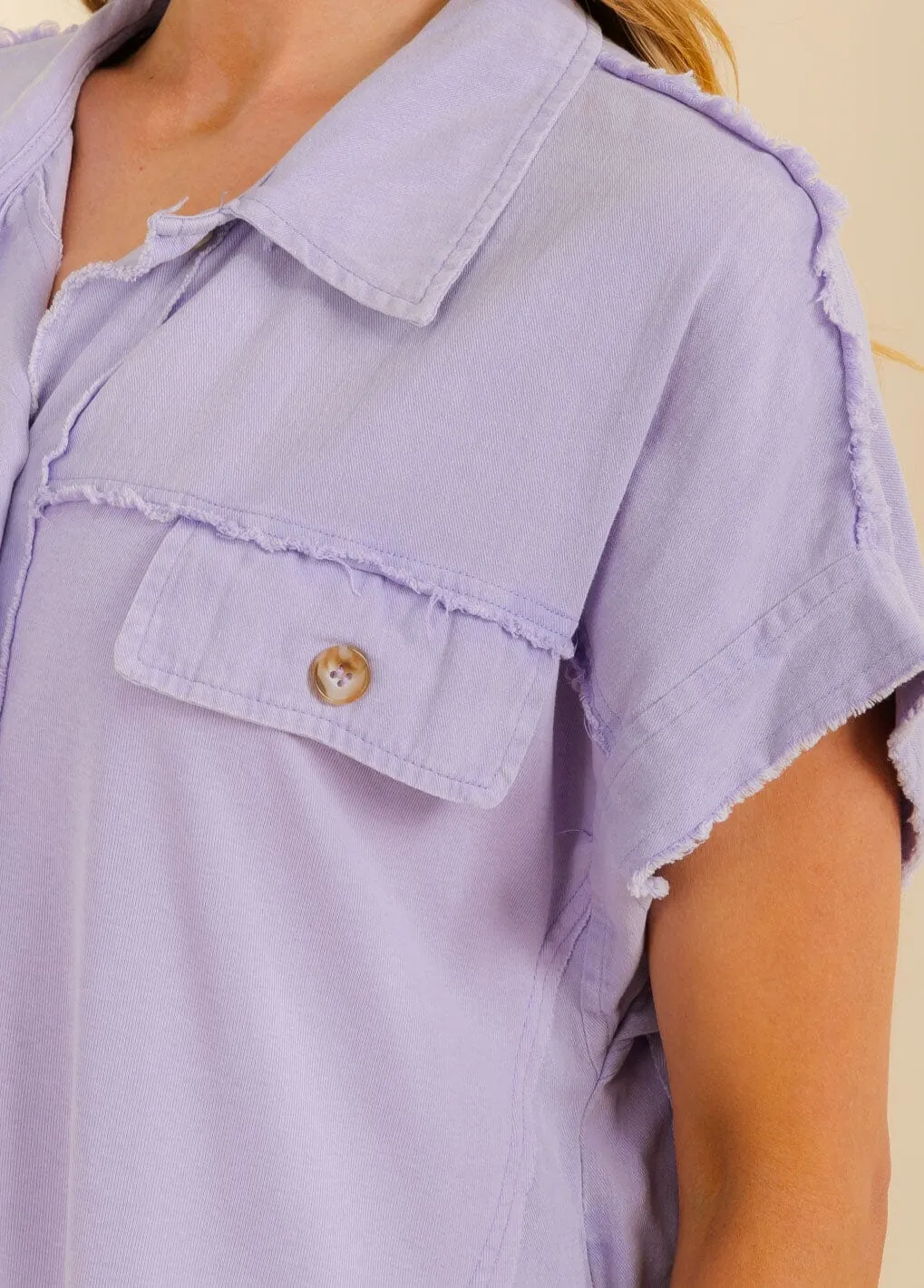 WOMEN'S SHORT SLEEVE FRONT POCKETS BUTTON UP TUNIC MINI DRESS