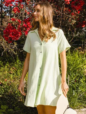WOMEN'S SHORT SLEEVE POCKETS BUTTON UP MINI DRESS