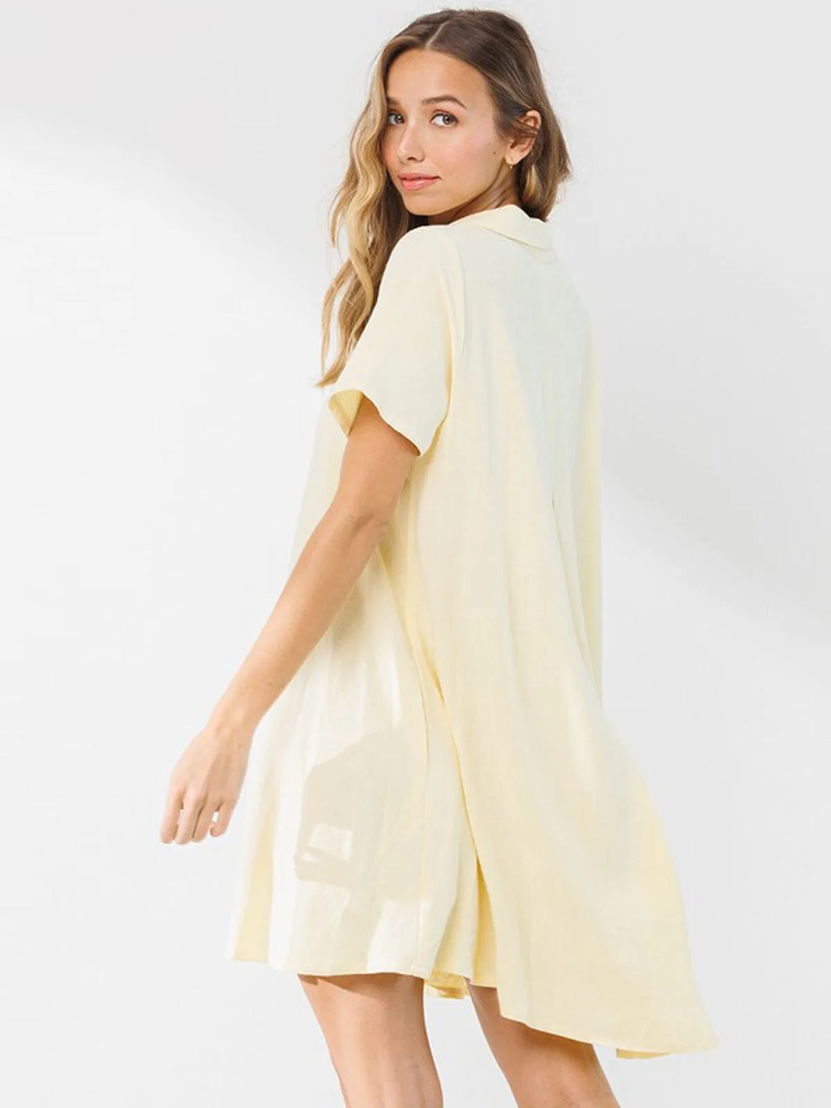 WOMEN'S SHORT SLEEVE POCKETS BUTTON UP MINI DRESS