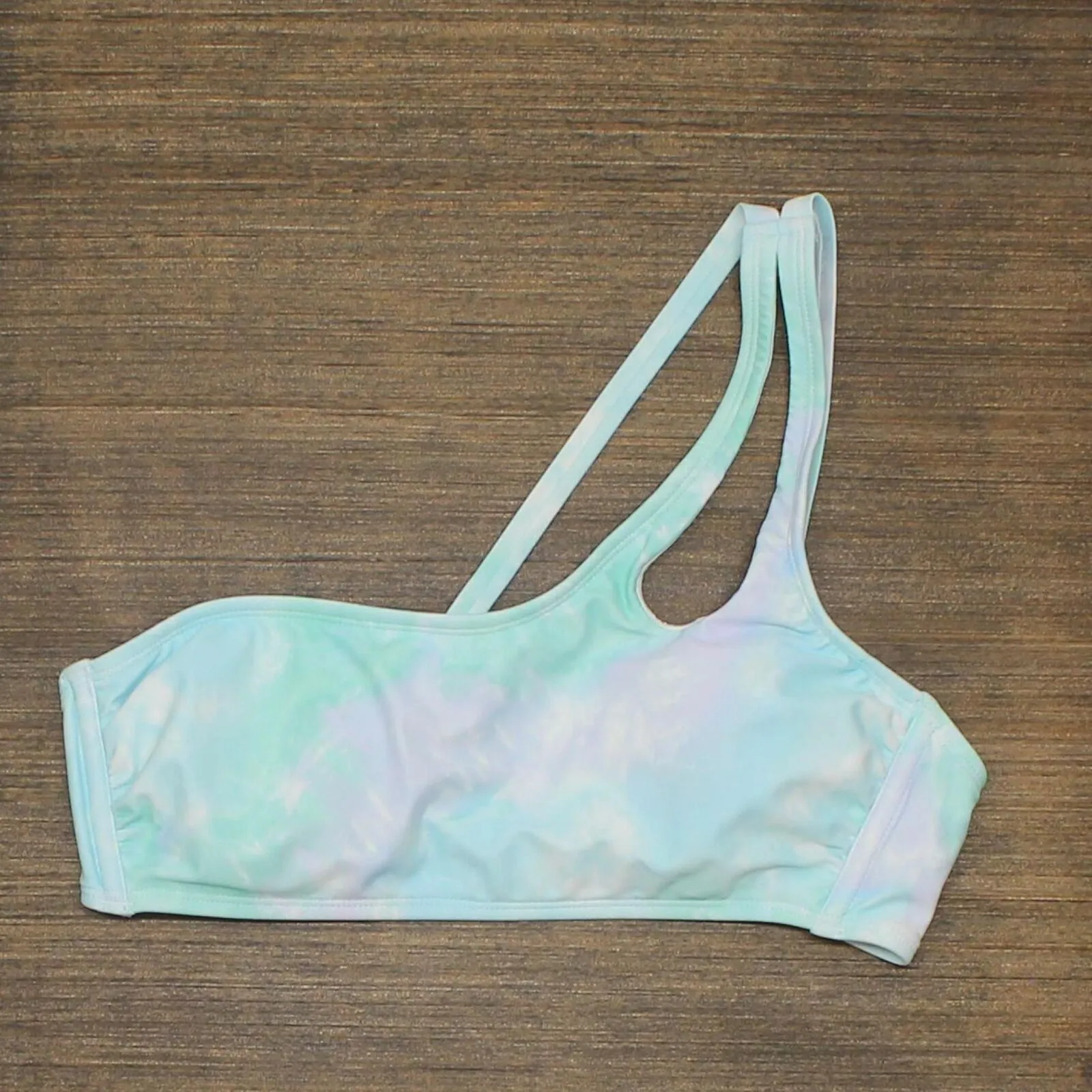 Xhilaration Tie Dye One Shoulder Bikini Top Blue Large (8-10)