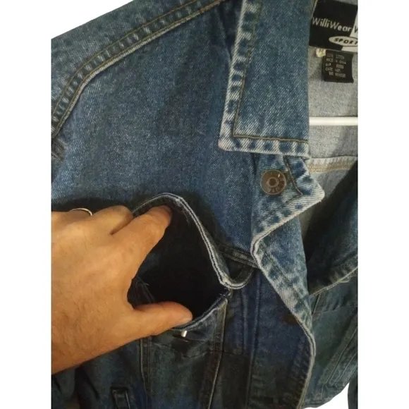 Y2K 90's VTG Jean Jacket Willi Wear Sport Denim Pockets Button Front Western M