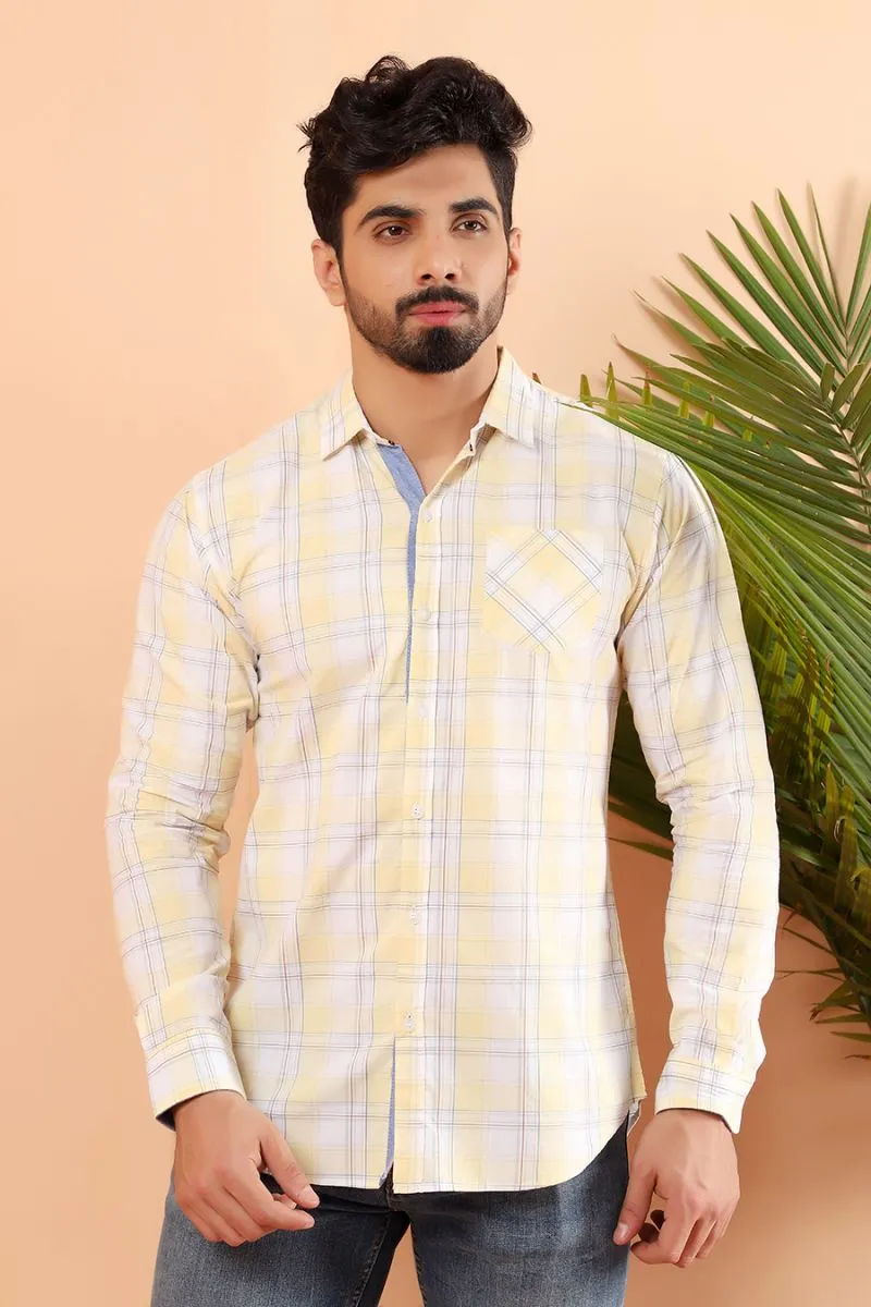 Yellow Windowpane Casual Shirt FS Regular Fit