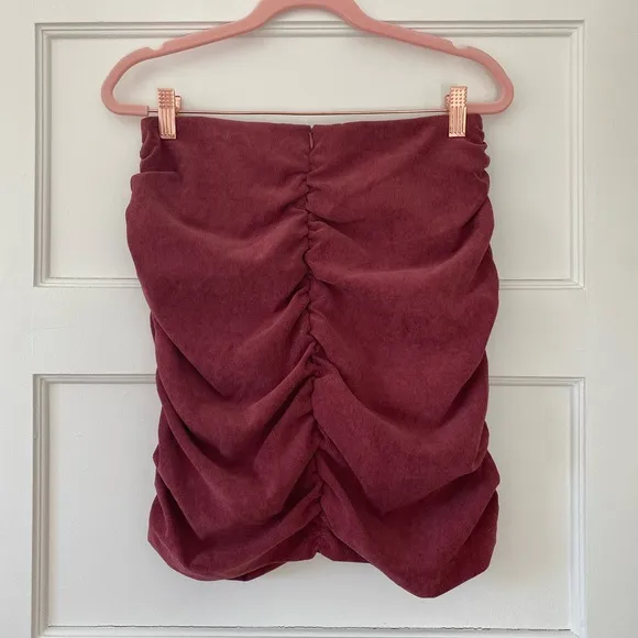 Zara Corduroy Draped Mini Skirt in Wine Mauve Size Medium