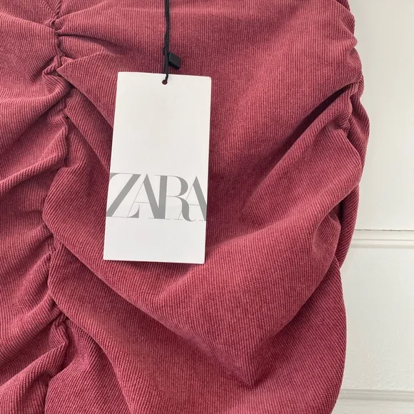 Zara Corduroy Draped Mini Skirt in Wine Mauve Size Medium