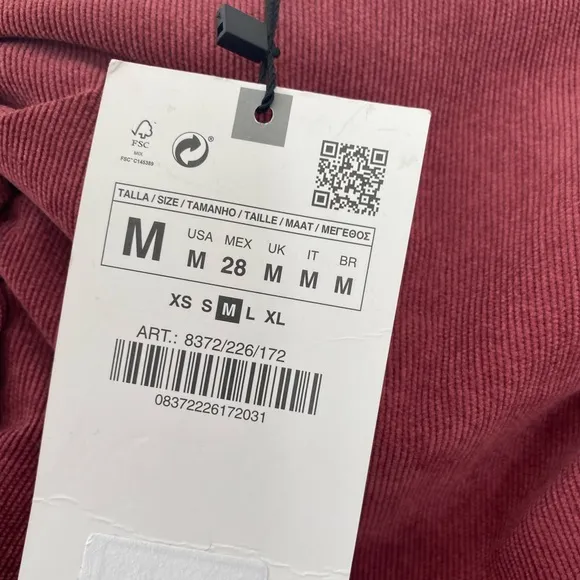 Zara Corduroy Draped Mini Skirt in Wine Mauve Size Medium