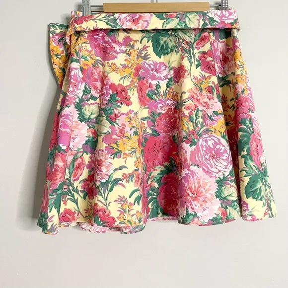 ZARA Floral Belted Bow Front Cotton A-Line Mini Skirt