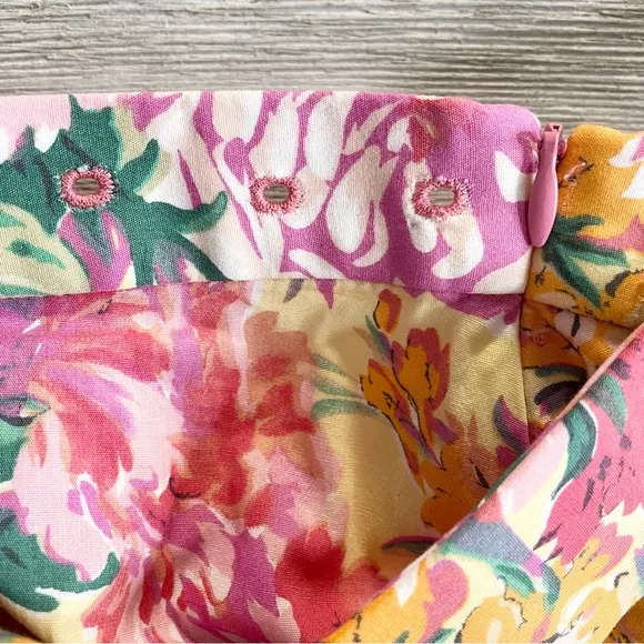 ZARA Floral Belted Bow Front Cotton A-Line Mini Skirt