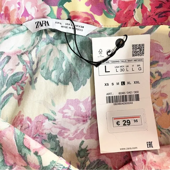 ZARA Floral Belted Bow Front Cotton A-Line Mini Skirt