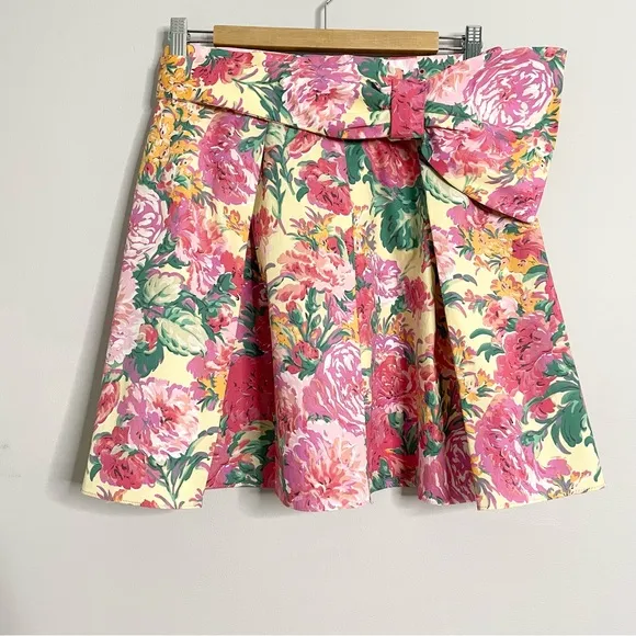 ZARA Floral Belted Bow Front Cotton A-Line Mini Skirt