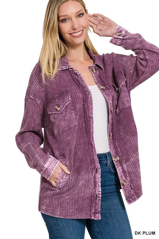 ZENANA Cotton Waffle Acid Wash Shacket